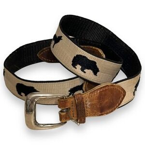 Bison Belt Co. Tan Navy Embroidered Wildlife Animal Print Belt